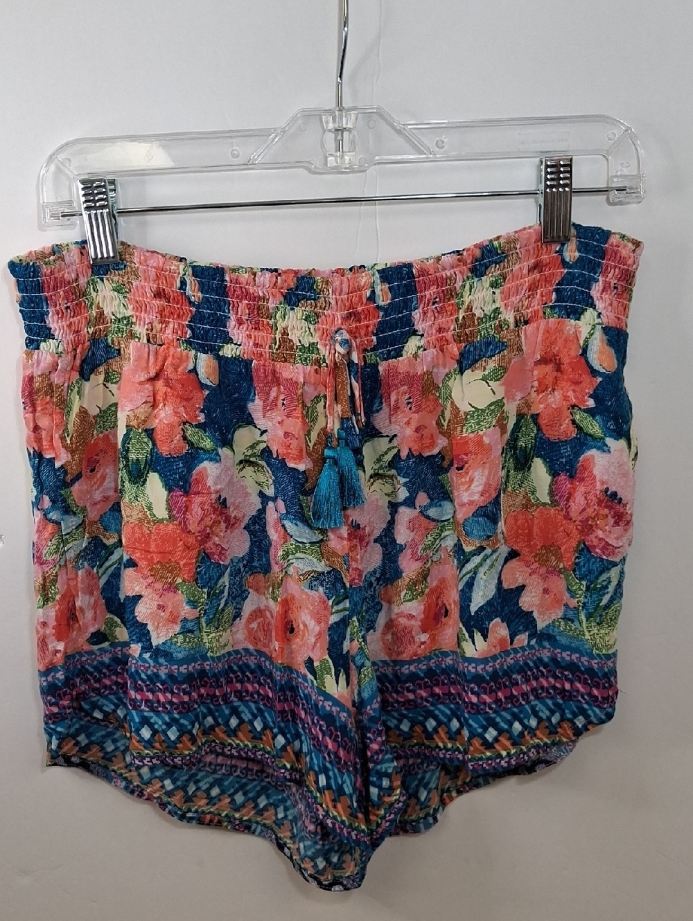 Vera Bradley Floral Drawstring Shorts Rayon Blue Coral Size Medium